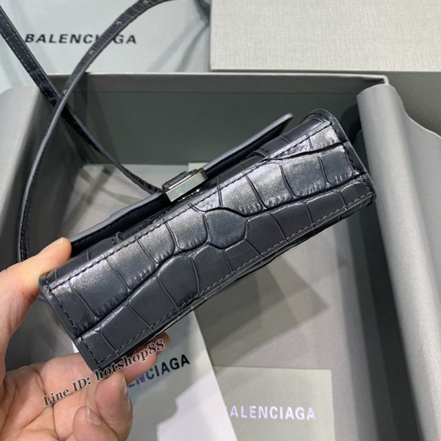 Balenciaga專櫃爆款迷你鱷魚碳黑色手提女包 巴黎世家mini Hourglass沙漏包 fyj1930